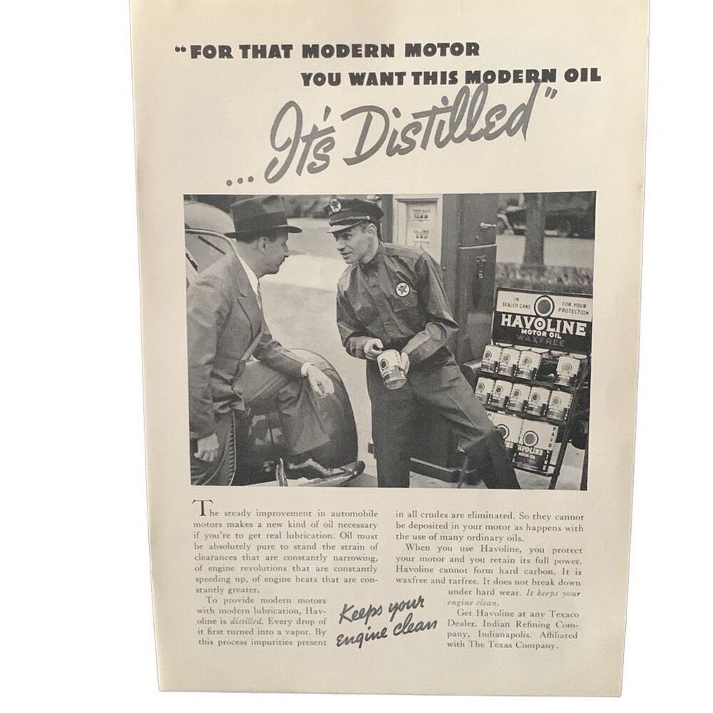 Vintage 1937 Havoline Modern Motor Modern Oil Ad Advertisement
